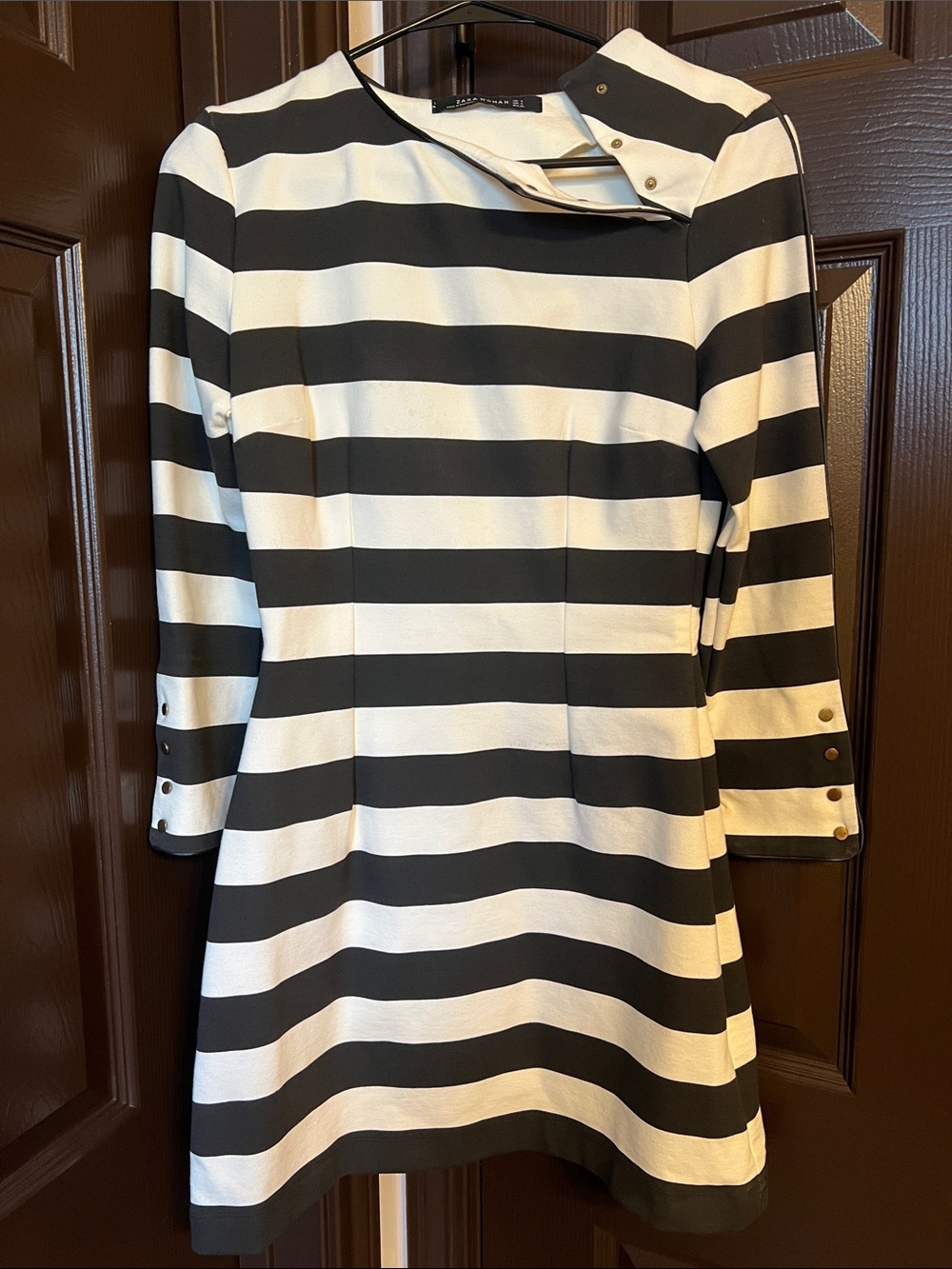 Zara Black and White Striped Long Sleeve Dress
